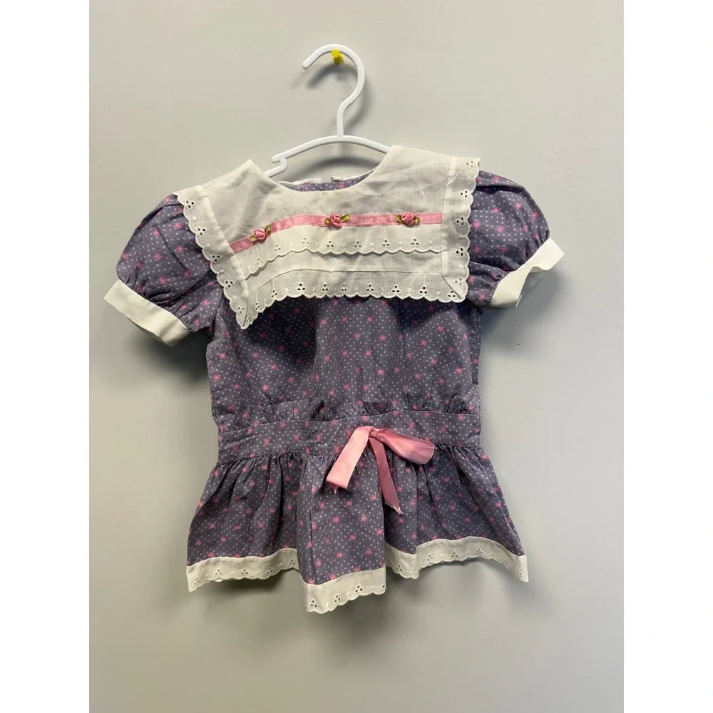 Vintage Evy Toddler Girls Purple Star Polka Dot Dress Eyelet Collar 2T M4188